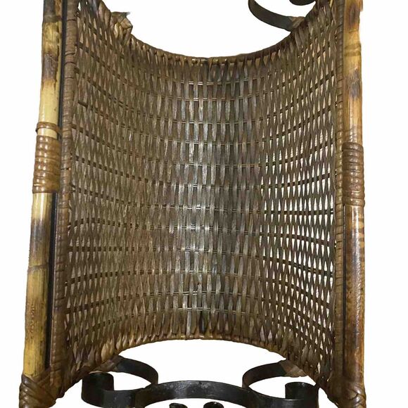 Wicker Rattan Bamboo Cane Wrought Iron Vintage Towel Magazine Rack MCM Bohemian - Picture 11 of 16